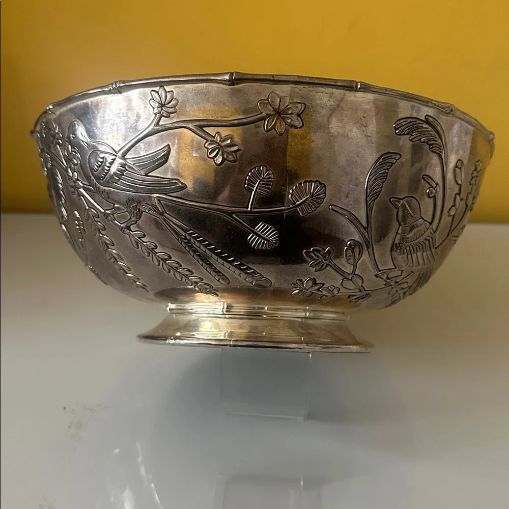 Godinger Silver Plate Decorative Large Bowl with Bird Design